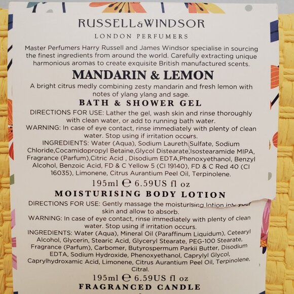 Russell & Windsor LONDON PERFUMERS LUXURY BATH SET Mandarin Lemon Candle Lotion - Picture 11 of 14